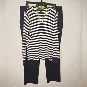 Lauren Ralph Lauren Active Navy White Stripe Waffle Knit Hoodie Navy Pant Set XL